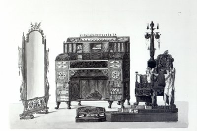 Kreikkalaistyyliset huonekalut Gaetano Landin arkkitehtonisista koristeista, kaiverrus G. DARgenzio, 1810 tekijältä Italian School