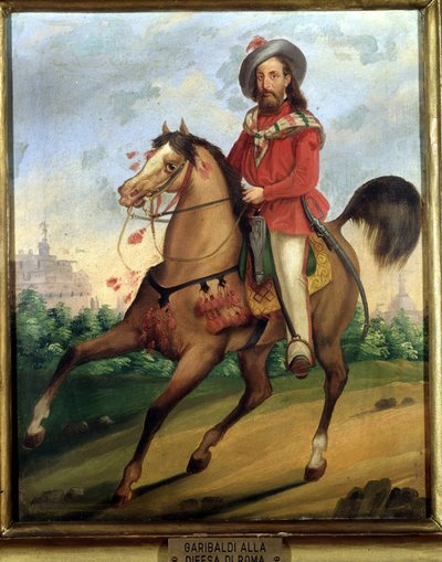 Garibaldi hevosen selässä yllään puolustamaan Roomaa. Museo del Risorgimento. Milano tekijältä Italian School