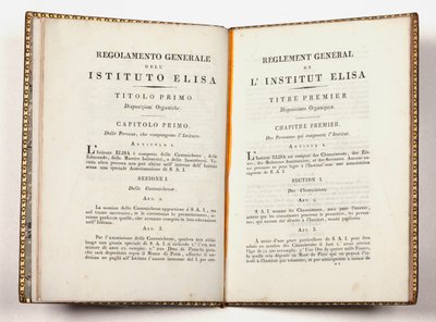 Luccan Instituto Elisan yleiset säännöt, annettu Luccassa, 14. heinäkuuta 1811 (painettu) tekijältä Italian School
