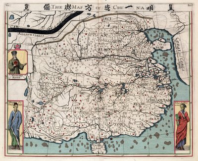 Kiinan maantieteellinen kartta Matteo Riccin (1552-1610) "Kiinan valtakunnan keskustelusta, otettu Riciuksesta ja Trigautiuksesta" tekijältä Italian School