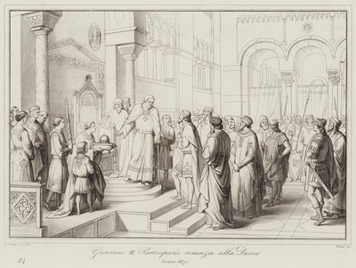 Giovanni II Partecipazio luopuu herttuakunnasta, 887 (kaiverrus) tekijältä Italian School