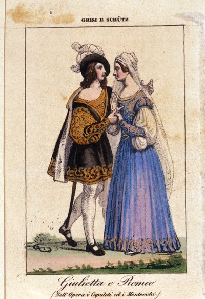 Giulia Grisi ja Schutz tulkitsemassa Romeoa ja Juliaa Vincenzo Bellinin teoksessa I Capuleti e i Montecchi (Les Capulet et les Montaigu) tekijältä Italian School
