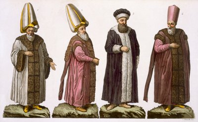 Grand Visir, Caim-Mecam, Reis-Efendi ja Khodjakian, levy 15 osasta III, osa I, The History of the Nations, kaiverrus C. Botticella (akvatinta) tekijältä Italian School