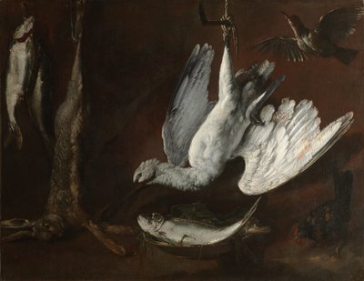 Jänis, lusikkanokka ja kala, 1600-luvun puoliväli (öljy kankaalle) tekijältä Italian School