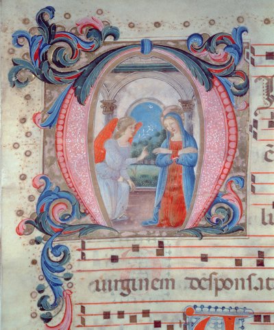 Historioitunut alkukirjain N kanssa Annunciation, Firenzen koulu tekijältä Italian School