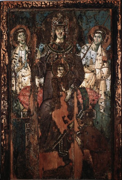 Klemensen neitsyen tai Madonna Theotokosin ikoni maalaa encaustic et tempera 8. vuosisadan Pyhän Marian kirkko Trasteveressa tekijältä Italian School