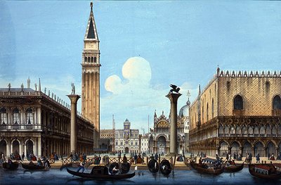 Il Molo, neljän venetsialaisen kohtauksen sarjasta, n. 1850 (käsinvärinen lito) tekijältä Italian School