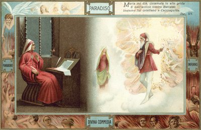 Kuvitus Danten teokseen "Jumalainen komedia" (värilitografia). tekijältä Italian School