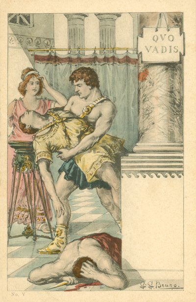 Kuvitus Henryk Sienkiewiczin romaaniin Quo Vadis (värilitografia). tekijältä Italian School