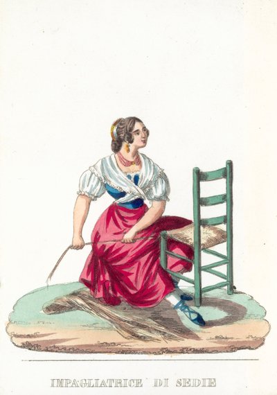 Tuolien olkien valmistuskone (värillinen kaiverrus) tekijältä Italian School