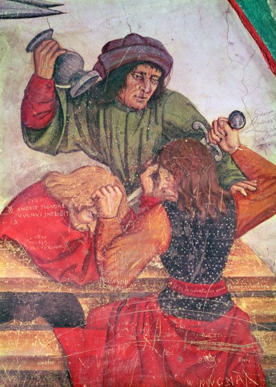 Majatalon sisustus, yksityiskohta juomareiden tappelemisesta (fresko) tekijältä Italian School
