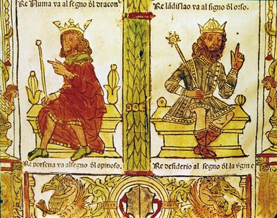 Kuningas Porsenna ja kuningas Desiderius, Lorenzo Spirito Gualtierin Kohtalon kirjasta (painettu paperi) tekijältä Italian School