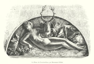 Diana of Fontainebleau, kirjoittanut Benvenuto Cellini (kaiverrus) tekijältä Italian School