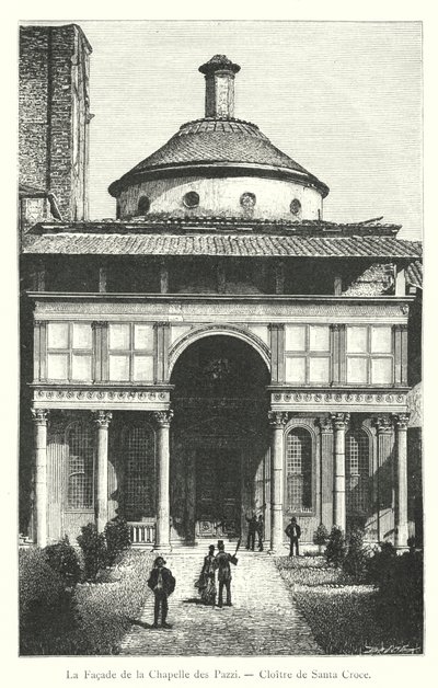 Pazzin kappelin julkisivu, Santa Crocen luostari (kaiverrus) tekijältä Italian School