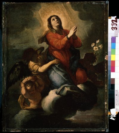 "Siunatun Neitsyt Marian taivaaseenastuminen" (Siunatun Neitsyt Marian taivaaseenastuminen) 1600-luvun italialainen koulumaalaus Mikhail Kroshitskyn taidemuseo, Sevastopol (Sevastopol) Ukraina tekijältä Italian School