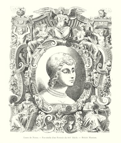 Laure de Noves, faksimile 1500-luvun muotokuvasta, British Museum (kaiverrus) tekijältä Italian School