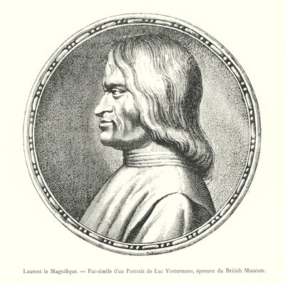 Lawrence the Magnificent, faksimile Luc Vostermansin muotokuvasta, British Museum -todiste (kaiverrus) tekijältä Italian School