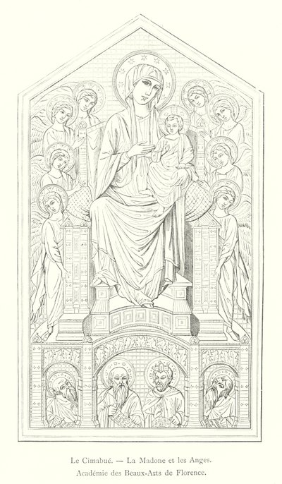 Cimabue, Madonna ja enkelit, Firenzen kuvataideakatemia (kaiverrus) tekijältä Italian School