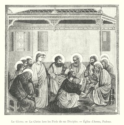 Le Giotto, Kristus pesee opetuslastensa jalkoja, Arenan kirkko, Padova (kaiverrus) tekijältä Italian School