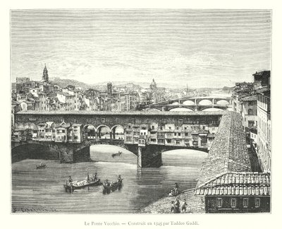Le Ponte Vecchio, Construit en 1345 par Taddeo Gaddi (kaiverrus) tekijältä Italian School