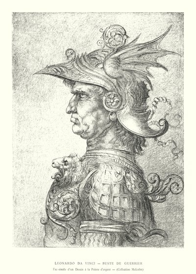Leonardo da Vinci, Soturin rintakuva, Hopeapistepiirroksen faksimile, Malcolm-kokoelma (kaiverrus) tekijältä Italian School