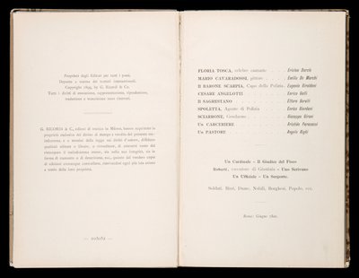 Giacomo Puccinin Toscan libretto, Ricordi Edition, Italia tekijältä Italian School