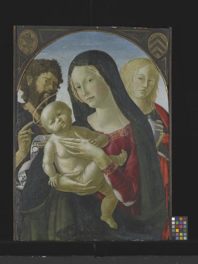 Madonna ja lapsi Pyhän Johannes Kastajan ja Pyhän Maria Magdaleenan kanssa (tempera puulla) tekijältä Italian School