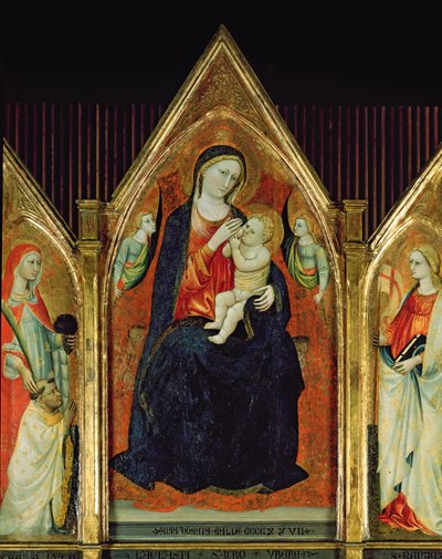 Madonna imettää Kristus-lapsia pyhien kanssa (tempera puulla) (254064:n yksityiskohta) tekijältä Italian School