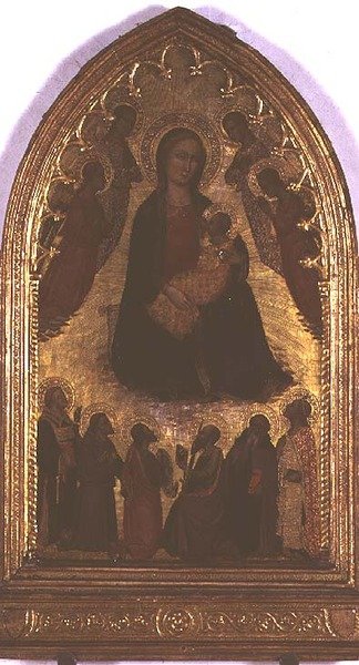 Nöyryyden Madonna pyhien kanssa (tempera paneelissa) tekijältä Italian School