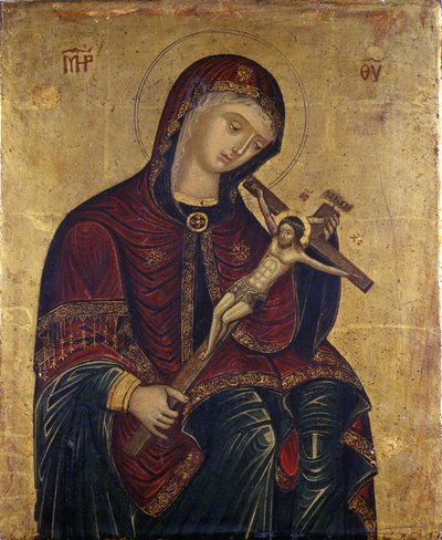 Maria krusifiksin kanssa (tempera pajupuulla) tekijältä Italian School