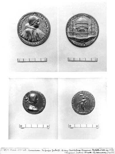 Gian Cristoforo Romanon (1465-1512) mitalit, jotka kuvaavat paavi Julius II:ta (1443-1513) Pyhän Pietarin kanssa Caradosson ja Isabella dEsten (1474-1539) kanssa (metalli) tekijältä Italian School