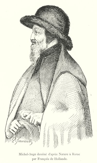 Francois de Hollanden piirtämä Michelangelo luonnon mukaan Roomassa (kaiverrus) tekijältä Italian School
