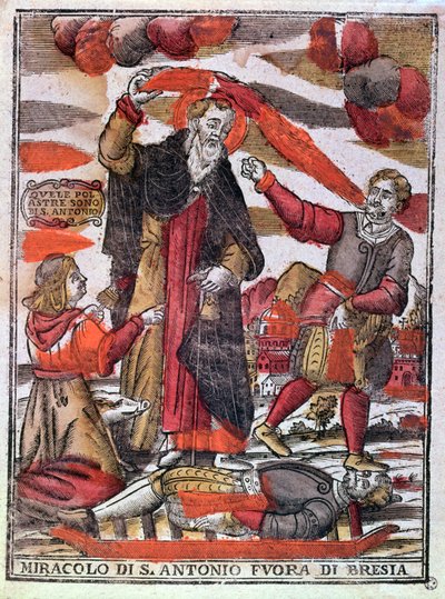 Pyhän Antonius Suuren ihme paransi myrkytetyn miehen (värillinen puupainatus) tekijältä Italian School