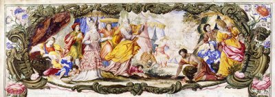 Mooses, Aaron ja Israelin lapset erämaassa keräämässä Mannaa, n. 1600-1630 tekijältä Italian School