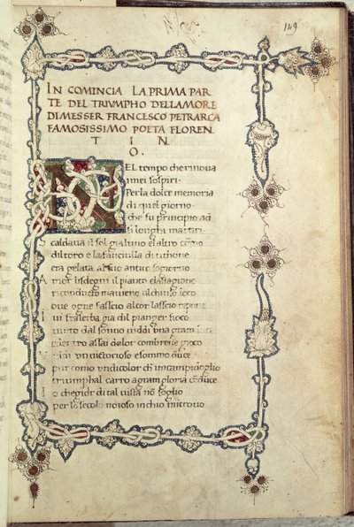 Ms.392 fol.149 The Triumph of Love, Petrarchin (1304-73) teoksesta "Sonetti, Canzoni e Triomphi" 1470 (vellum) tekijältä Italian School