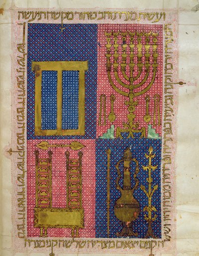 Ms.OR.26 fol.26r Temppelin instrumentit, heprealaisesta Raamatusta (vellum) tekijältä Italian School