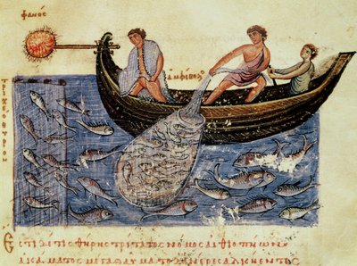 Ms Grec 479 Kalastus verkolla, Oppianin kuvitus Halieuticasta (tempera vellum) tekijältä Italian School