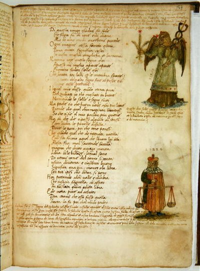 Ms Ital 483 P.4.7 f.157r Neitsyt ja Vaaka, Fazio degli Ubertin (vellum) Dittamondosta tekijältä Italian School