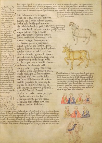 Ms Italien 87 fol.171 Sivu, joka havainnollistaa astrologisia merkkejä, teoksesta "De Civitate Dei, San Agostino" (vellum) tekijältä Italian School