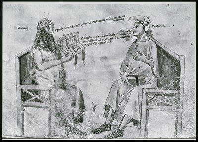 Ms Lat 6823 fol.2 Averroes (1126-98) keskustelussa Porfyryn kanssa (n. 232-n. 305) (kynä ja muste ja pesu paperille) tekijältä Italian School