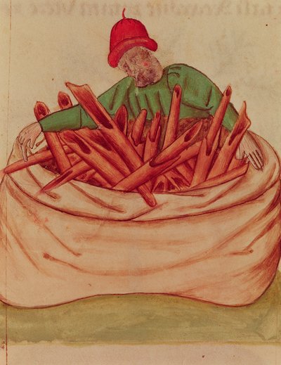 Ms Lat 993 L.9.28 Fol.36v Cinnamon Merchant, Dioscorides (vellum) "Tractatus de Herbis" tekijältä Italian School