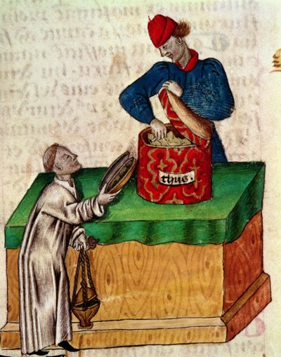 Ms Lat 993 fol.104r Suitsukemyyjä, Dioscorides (vellum) "Tractatus de Herbis" tekijältä Italian School