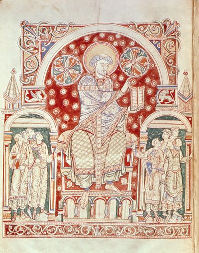 Ms. Plut.12.17 f.3v Pyhä Augustinus saarnaa opetuslapsilleen, De Civitate Dei, (11.-12. vuosisata) tekijältä Italian School