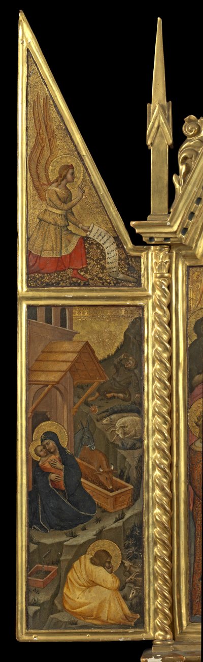 Syntymä Angel of the Annunciation kanssa - yllä (vasen paneeli), n. 1330-70 (tempera paneelissa) tekijältä Italian School