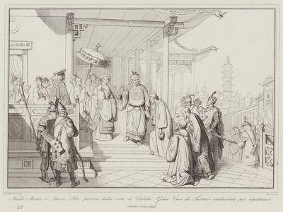 Nicolo Matteo ja Marco Polo lähtevät Cubilai Gran Can de Western Tatarsin hovista kotiuttamaan tekijältä Italian School
