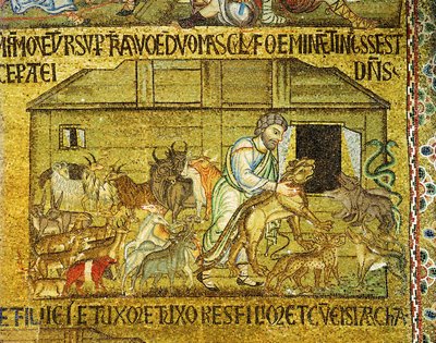 Nooa auttaa eläinpareja arkkiin ... (mosaiikki) tekijältä Italian School