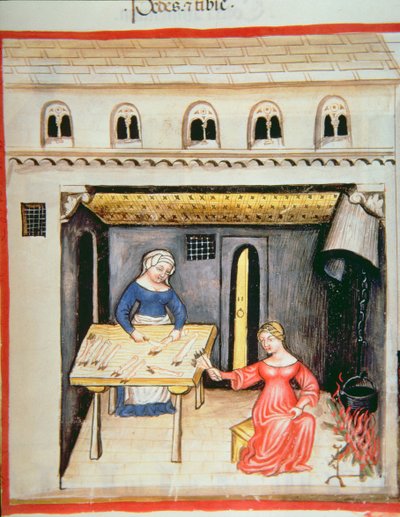 Nova 2644 fol.78r Valmistelee eläinten jalkoja ja kavioita, valmistaja Tacuinum Sanitatis tekijältä Italian School