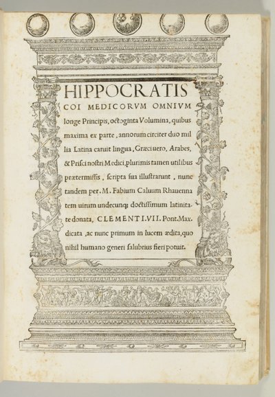 Kahdeksankymmentä osaa, Marcus Fabius Calvus (n. 1440-1527) kääntänyt Hippokrateen korpuksen kreikasta latinaksi, Rooma: Franciscus Minutius Calvus tekijältä Italian School