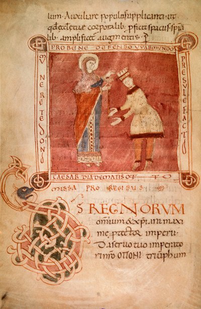 Otto I, jonka Neitsyt Maria kruunasi, piispa Warmondon sakramentaarista (vellum) tekijältä Italian School
