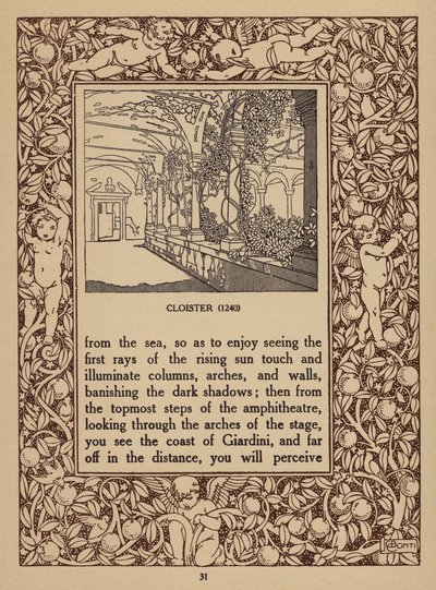 Sivu Taorminan San Domenico Palace -hotellin esitteestä (litografia). tekijältä Italian School